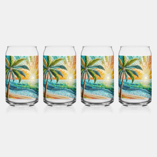 Mozaïek Tropisch strand Sunset Palm Tree Blikvorm Glas (Voorkant)