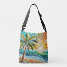 Mozaïek Tropisch strand Sunset Palm Tree Crossbody Tas