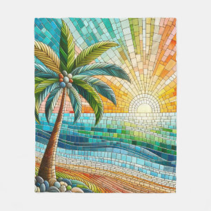 Mozaïek Tropisch strand Sunset Palm Tree Fleece Deken