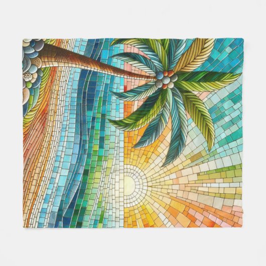 Mozaïek Tropisch strand Sunset Palm Tree Fleece Deken (Voorkant (Horizontaal))