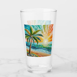 Mozaïek Tropisch strand Sunset Palm Tree Glas