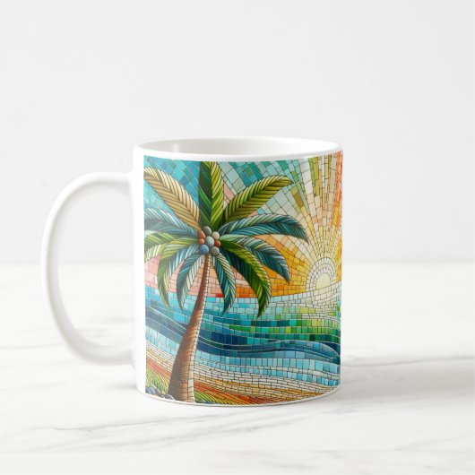 Mozaïek Tropisch strand Sunset Palm Tree Koffiemok (Links)