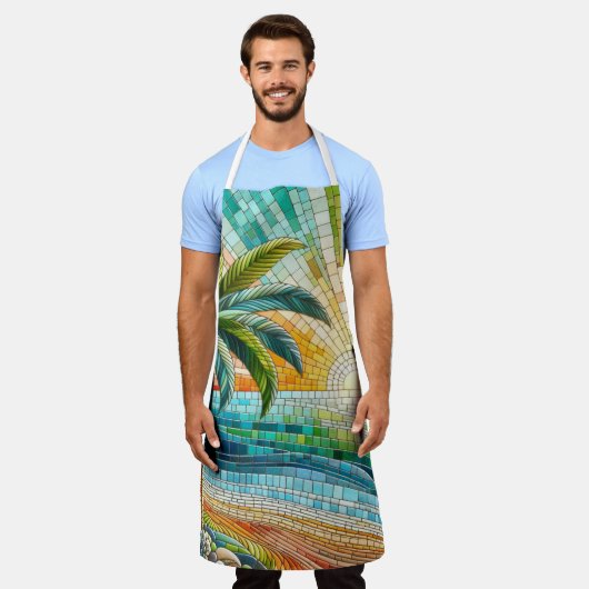 Mozaïek Tropisch strand Sunset Palm Tree Schort (Gedragen)