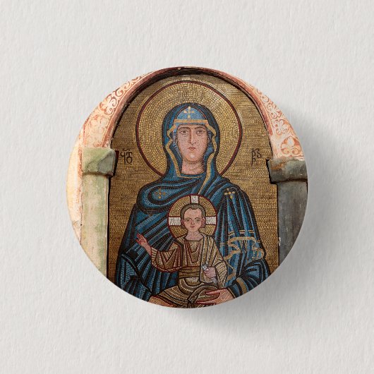 Mozaïek van de Maagd Maria en Jezus Ronde Button 3,2 Cm (Voorkant)