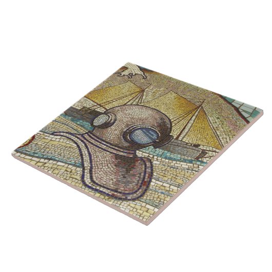 Mozaïek van de oude duikershelm tegeltje (Zijkant)