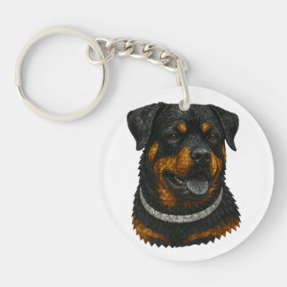 Mozaïek van edelstenen Rottweiler-portret Sleutelhanger