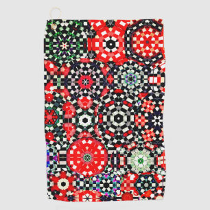 Mozaïek van kaleidoscoop-zeshoek, rood zwart tot r golfhanddoek