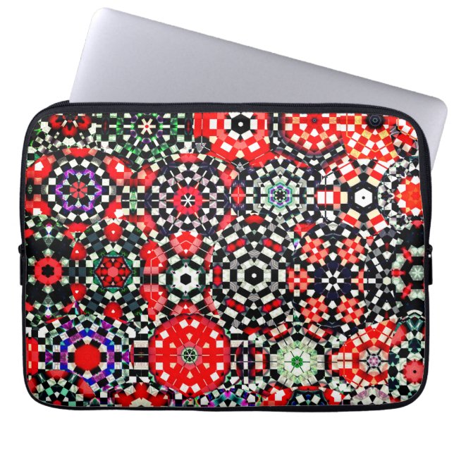 Mozaïek van kaleidoscoop-zeshoek, rood zwart tot r laptop sleeve (Voorkant)