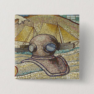 Mozaïek van oude duikershelm vierkante button 5,1 cm