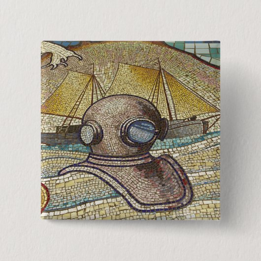 Mozaïek van oude duikershelm vierkante button 5,1 cm (Voorkant)