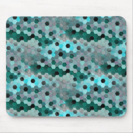 Mozaïek van zeshoeken of blokjes in tinten van cya muismat