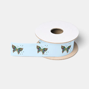 Mozaïek Vlinder Blauw Satijnen Lint