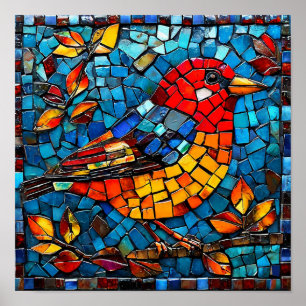 Mozaïek Vogel Modern Kunstprint Natuur Cadeau Poster