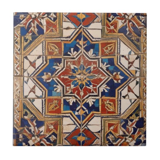 Mozaïek wit rood decoratief tegeltje (Voorkant)