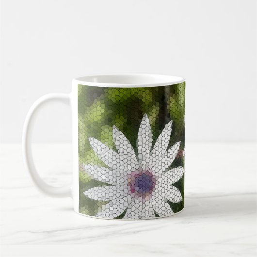 Mozaïek Witte Daisy Struik Bloemen Koffiemok (Links)