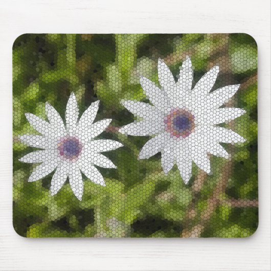 Mozaïek Witte Daisy Struik Bloemen - Muismat (Voorkant)