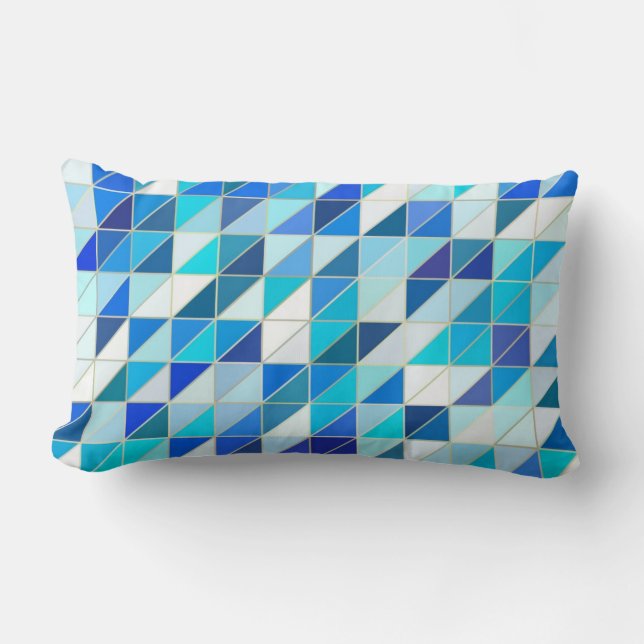 Mozaïek - witte en blauwe schaduwen kussen (Voorkant)