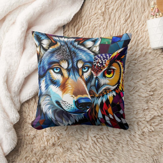 Mozaïek Wolf, Uil en Volle Maan Kussen (Deken)