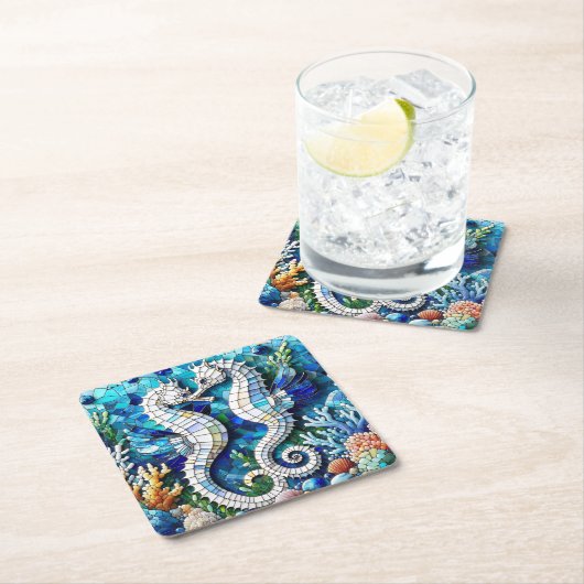 Mozaïek Zeepaardjes Romantisch Beachy Kartonnen Onderzetters (Insitu)