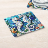 Mozaïek Zeepaardjes Romantisch Beachy Kartonnen Onderzetters (Schuin)