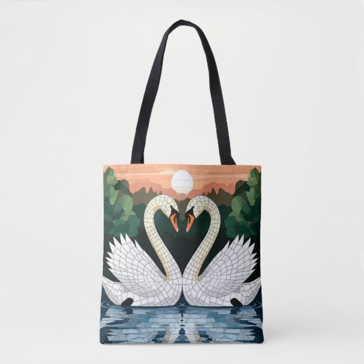 Mozaïek Zwanenpaar dat Hartvorm Vormt Tote Bag (Voorkant)