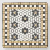 Mozaïek Zwart Wit en Goud Stenen Onderzetter (Voorkant)