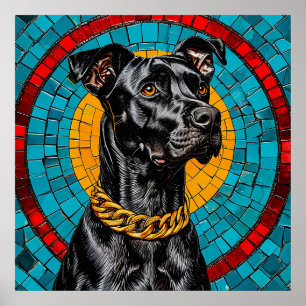 🐶 Mozaïek Zwarte Hond Muur Kunst Voor Huisdierlie Poster