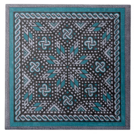 Mozaïekafbeelding zwart grijs en matisse blauw tegeltje