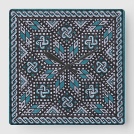 Mozaïekafbeelding zwart grijs en Matisse blauw Vierkante Klok