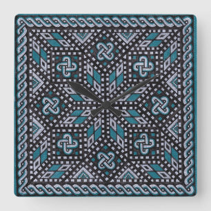 Mozaïekafbeelding zwart grijs en Matisse blauw Vierkante Klok