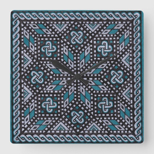 Mozaïekafbeelding zwart grijs en Matisse blauw Vierkante Klok (Voorkant)