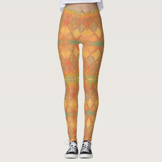 Mozaïekamberkleurig oranje jade groen geometrisch  leggings (Voorkant)