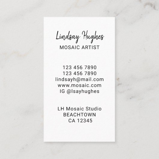 Mozaïekartistiek zakelijk Visitekaartje (Achterkant)