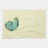 Mozaïekblauw en groene Nautilus Shell op geel Theedoek (Horizontaal)