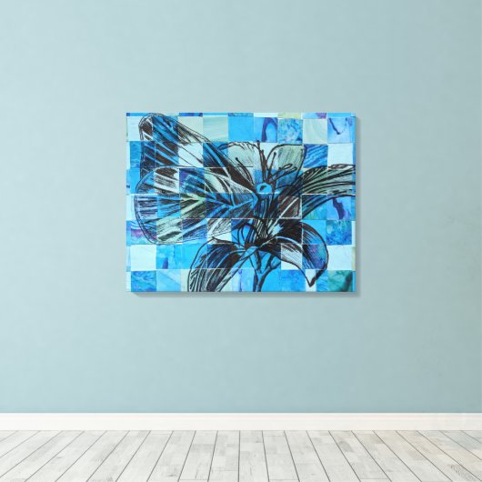 Mozaïekblauwe vlinder canvas afdruk (Insitu (Houten vloer))