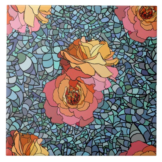 mozaïekbloemen keramisch tegels tegeltje (Voorkant)