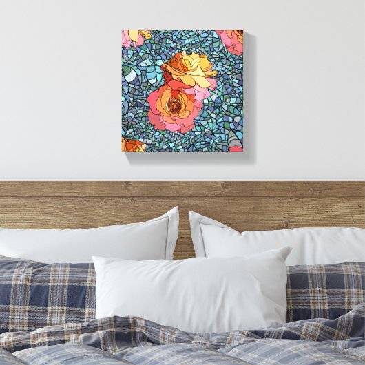 mozaïekbloemen omwikkeld doek canvas afdruk (Insitu (Slaapkamer))