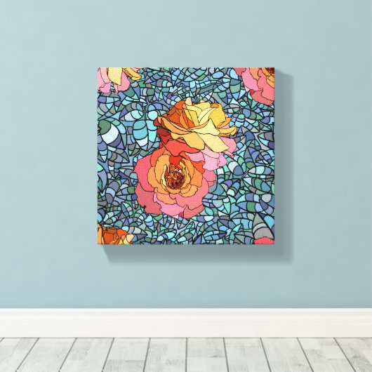 mozaïekbloemen omwikkeld doek canvas afdruk (Insitu (Houten vloer))