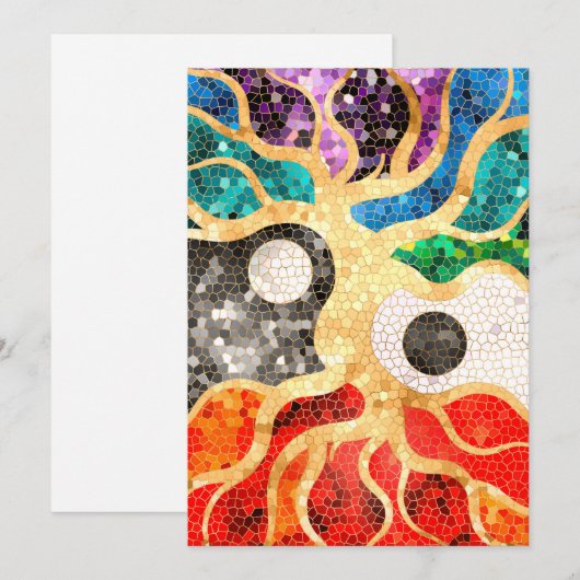 Mozaïekboom van het leven - Yin Yang Feestdagenkaart (Voorkant / Achterkant)