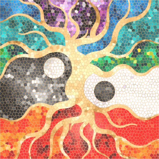 Mozaïekboom van het leven - Yin Yang Sticker (Voorkant)
