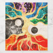 Mozaïekboom van het leven - Yin Yang Wijn Etiket (Enkel label)