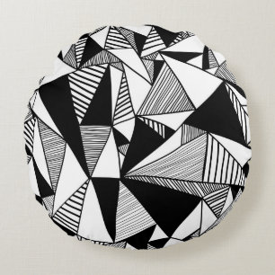 Mozaïekdriehoeken, zwart-witte textuur. rond kussen