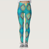 Mozaïekgeometrisch decor turquoise blue kat leggings (Voorkant)