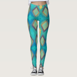 Mozaïekgeometrisch decor turquoise blue kat leggings