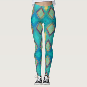 Mozaïekgeometrisch decor turquoise blue kat leggings