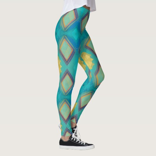 Mozaïekgeometrisch decor turquoise blue kat leggings (Rechts)
