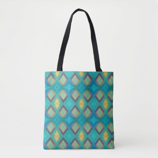 Mozaïekgeometrisch decor turquoise blue kat tote bag (Voorkant)