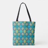 Mozaïekgeometrisch decor turquoise blue kat tote bag (Achterkant)