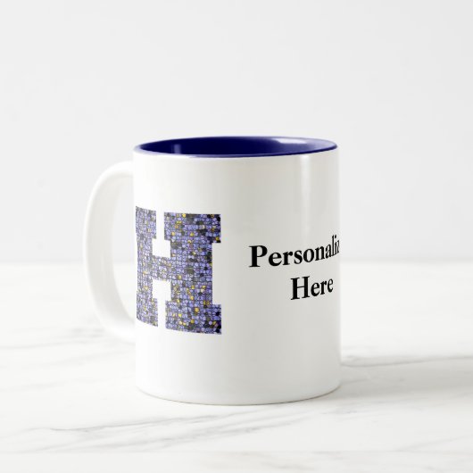 MozaïekGlas in lood Monogram Initiaal Letter H Tweekleurige Koffiemok (Voorkant links)