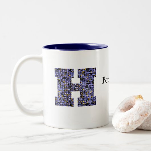 MozaïekGlas in lood Monogram Initiaal Letter H Tweekleurige Koffiemok (Met donut)